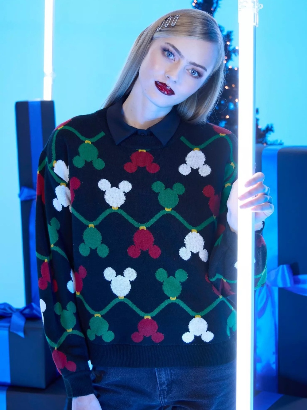 Her Universe Disney Holiday Mickey Mouse String Lights Knit Sweater
